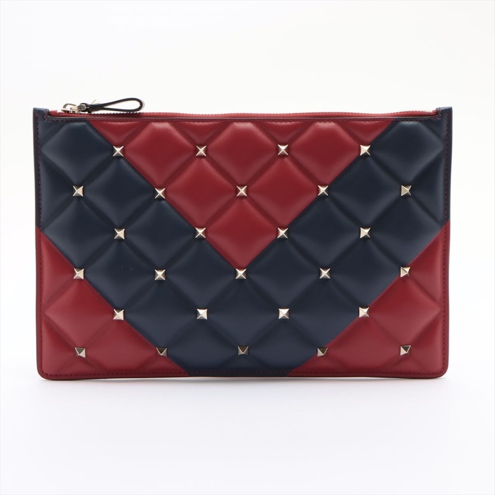 Valentino quilted leather x studs Clutch bag Red x Blue